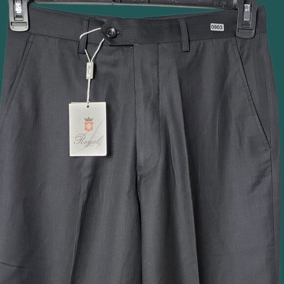 Royal Pinstripe Dress Pants Wool Blend  Formal Trousers BLk Size 30x40 - Picture 5 of 16